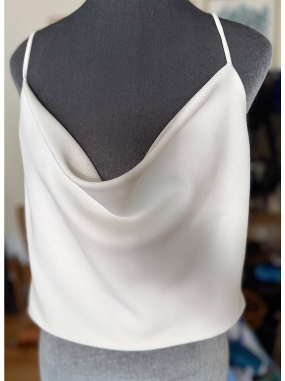 Zara White Satin Cowl Neck Spaghetti Strap Crop Camisole Top Size L Made In Moro